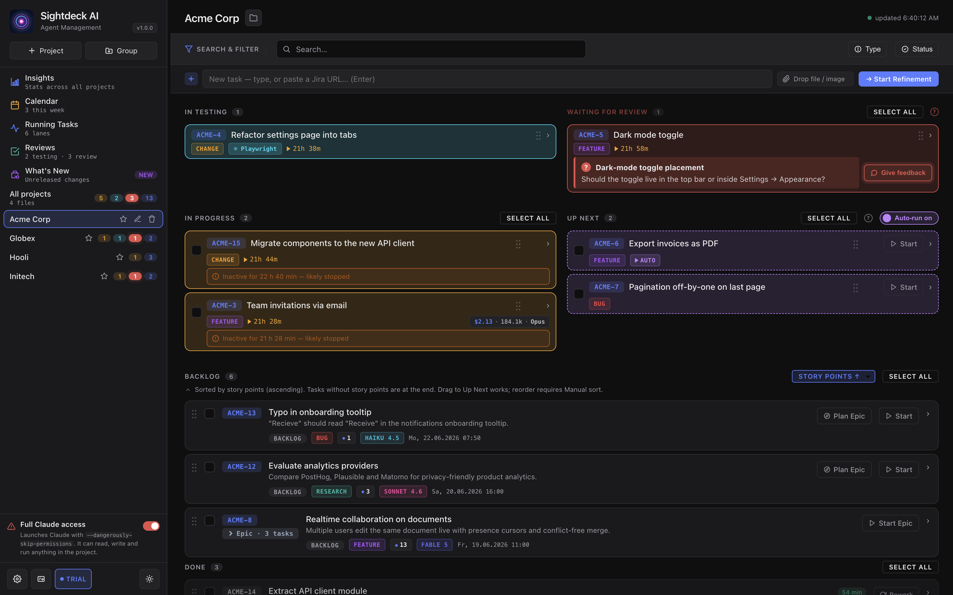 The Sightdeck AI board with several lanes running side by side